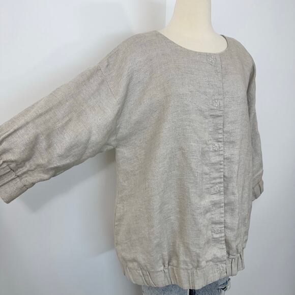 Eileen Fisher Twinkle Natural Linen Jacket Blazer Short Sleeve Snap Front 1X - Picture 5 of 11
